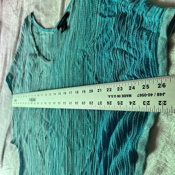 White House Black Market Womens Blue Metallic Knit Dolman Sleeve Tunic Blouse XL - Picture 5 of 10